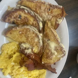 French toast with bacon and scrambled eggs