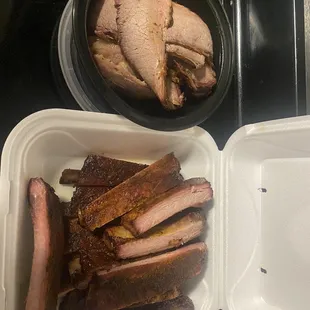 Ribs (right) brisket (left)