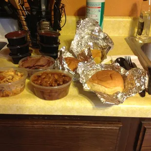 Two sandwiches and sides