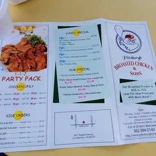 a menu and a drink