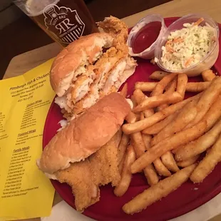 Split two Friday specials. Half cod and half catfish seasoned fish with fries and coleslaw. Fantastic!
