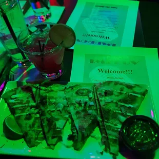 Quesadilla and watermelon margarita