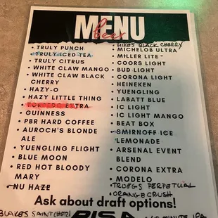 Beer Menu