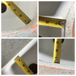 The overhang was different everywhere I took a measurement. They cut their sink holes by hand!