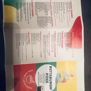 Menu for Asian food &amp; Sushi Poke Bowl.