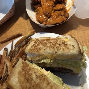 Hot garlic wings and The Big Sexy Burger
