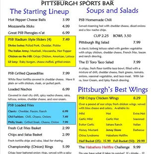 Our bar and dining menu