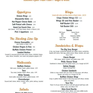 The new menu, as of May 2017
