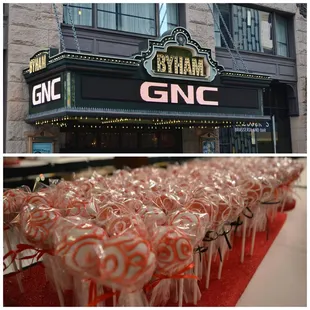 candy lollipops in front of a theater
