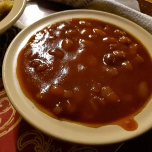 The baked beans were sweet and pretty good.