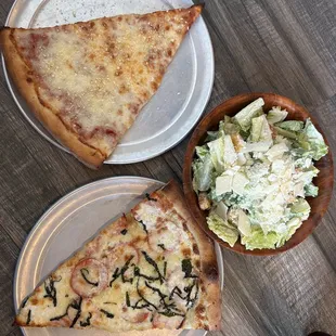 Cheese slice, small Caesar Salad, Margarita Slice