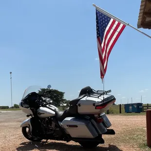 Bike parking outside patio. Great roads coming and going.