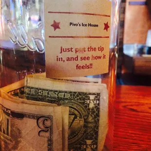 The super funny tip jar at Pivo's