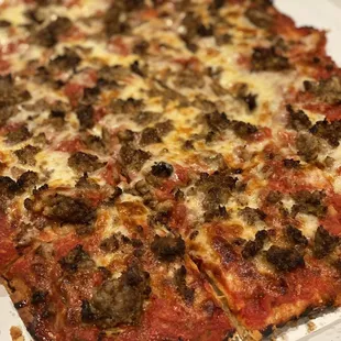 Sausage Sicilian pizza