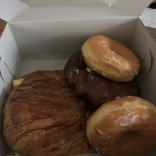 Breakfast croissant, raised glazed and apple fritter