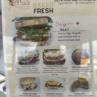 Sandwich menu