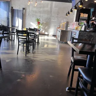 tables and chairs in a restaurant