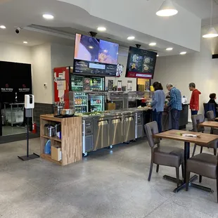 Inside "assembly line" where you pick out your food