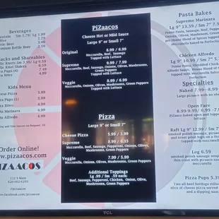 a menu on a large screen