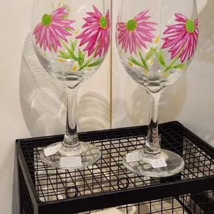 Beautiful wine glasses painted by Susie.