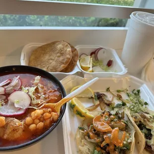 Pozole, fajita tacos