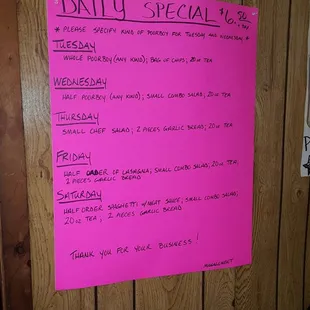 Menu as of 9/28/2016