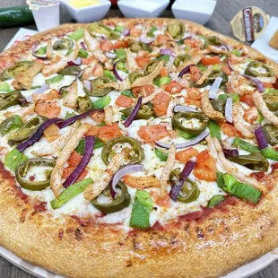 a pizza with various toppings