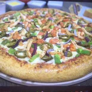 a pizza on a tv screen