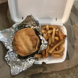 Double cheeseburger basket with fries