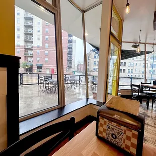  a view of the city from the dining room