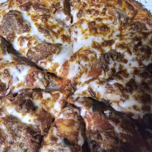 1/2 meatball, bacon 1/2 pepperoni mushroom