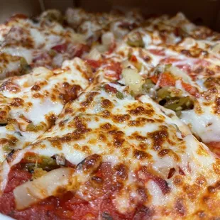 Pepperoni, pineapple, green chile!