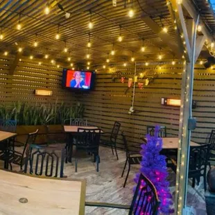 Heated private patio with TV AND background music