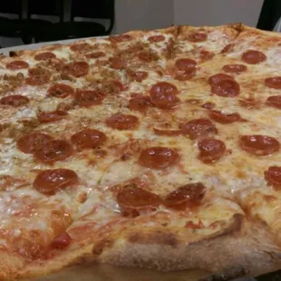 Large half pepperoni, half pepperoni/sausage