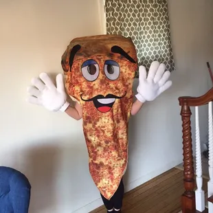a person in a pizza costume