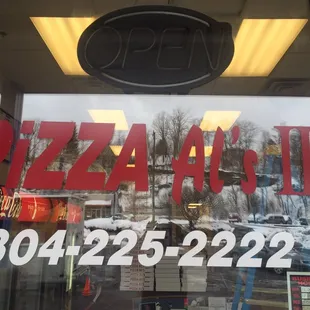 a sign in the window