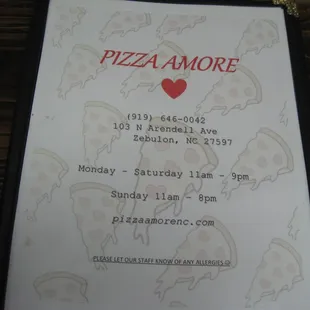 a menu for a pizza restaurant