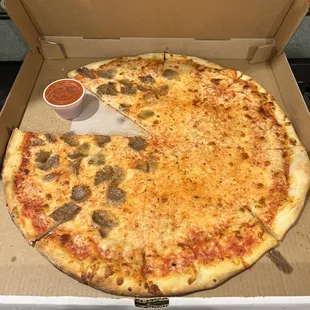Half meatball pizza