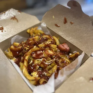 Salchi fries loaded with bbq sauce