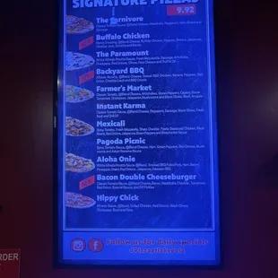 the menu for the restaurant