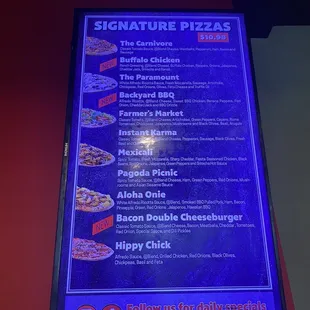 the menu for the restaurant