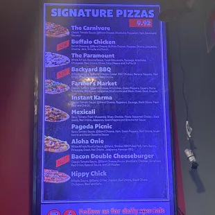 the menu for the restaurant