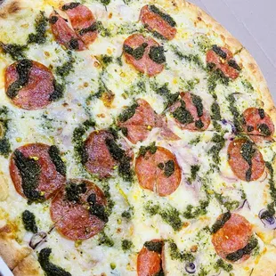 Pistachio pesto w/pepperoni