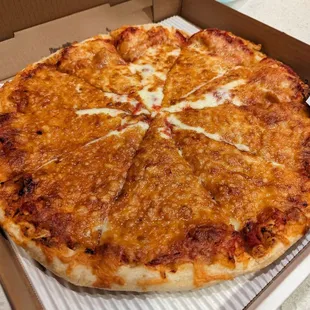 The cheese pizza is always well done