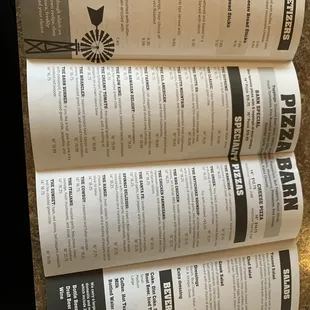 the menu of the restaurant