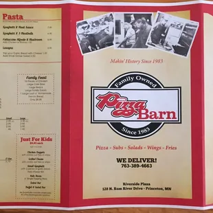 Front of menu
