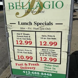 4/26/2024: Outdoor menu, lunch specials