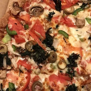 Veggie pie with whole wheat crust. Not bad!