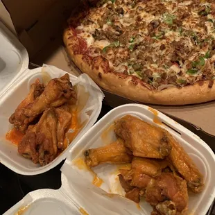 Wings and pizza
