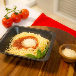 Spaghetti Neapolitan with parmesan